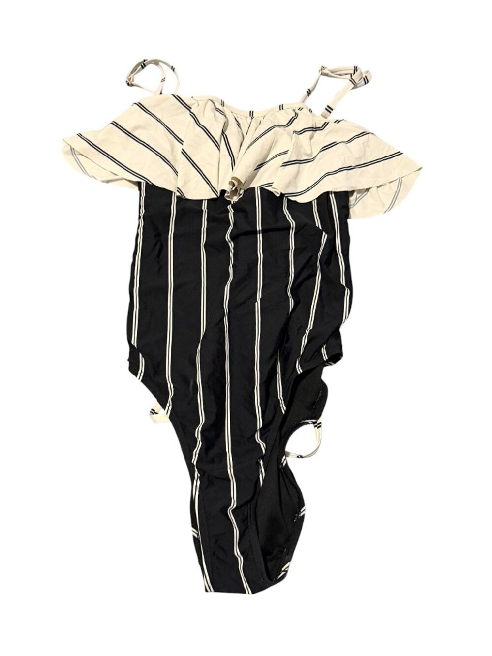 Women's Ruffle One-Piece Swimsuit – Black & White Striped – Size Medium
